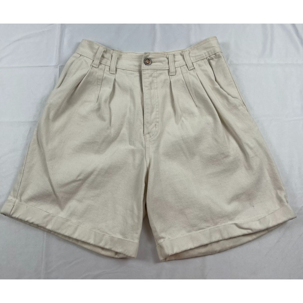 VINTAGE BILL BLASS PETITES WOMENS 10P IVORY PLEATED HIGH RISE SHORTS COTTON USA